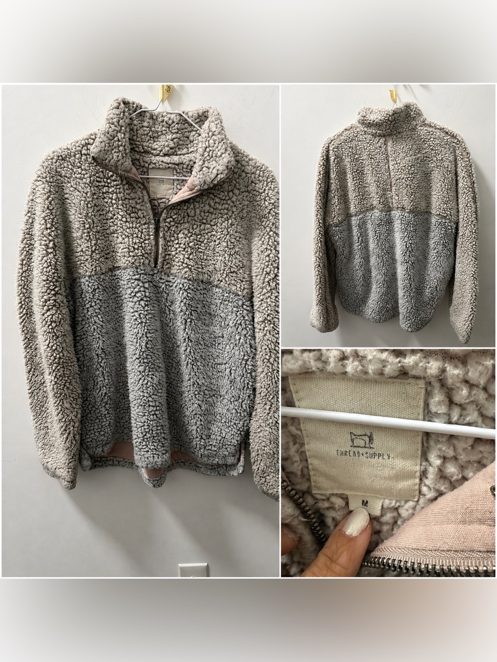 Thread & Supply Colorblock Sherpa Pullover - Beige & Light Gray